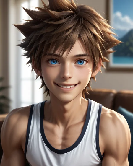 score_9, score_8_up, score_7_up, intricate details, rating_questionable,
<lora:homri52:1>
,
<lora:Sora_KH_-_Pony2:0.8>, 1boy(sora, male focus, solo, blue eyes, brown hair, spiked hair,, looking at the viewer, solo, happy,
portrait, face focus, tank top), cozy living room,
highres,
detailed background, depth of field,
<lora:ral-chrosc-clr:0.5>, ral-chrosc-clr,
<lora:Expressive_H:0.5>, Expressiveh,
<lora:xl_more_art-full_v1:0.3>,
<lora:add-detail-xl:0.3>,