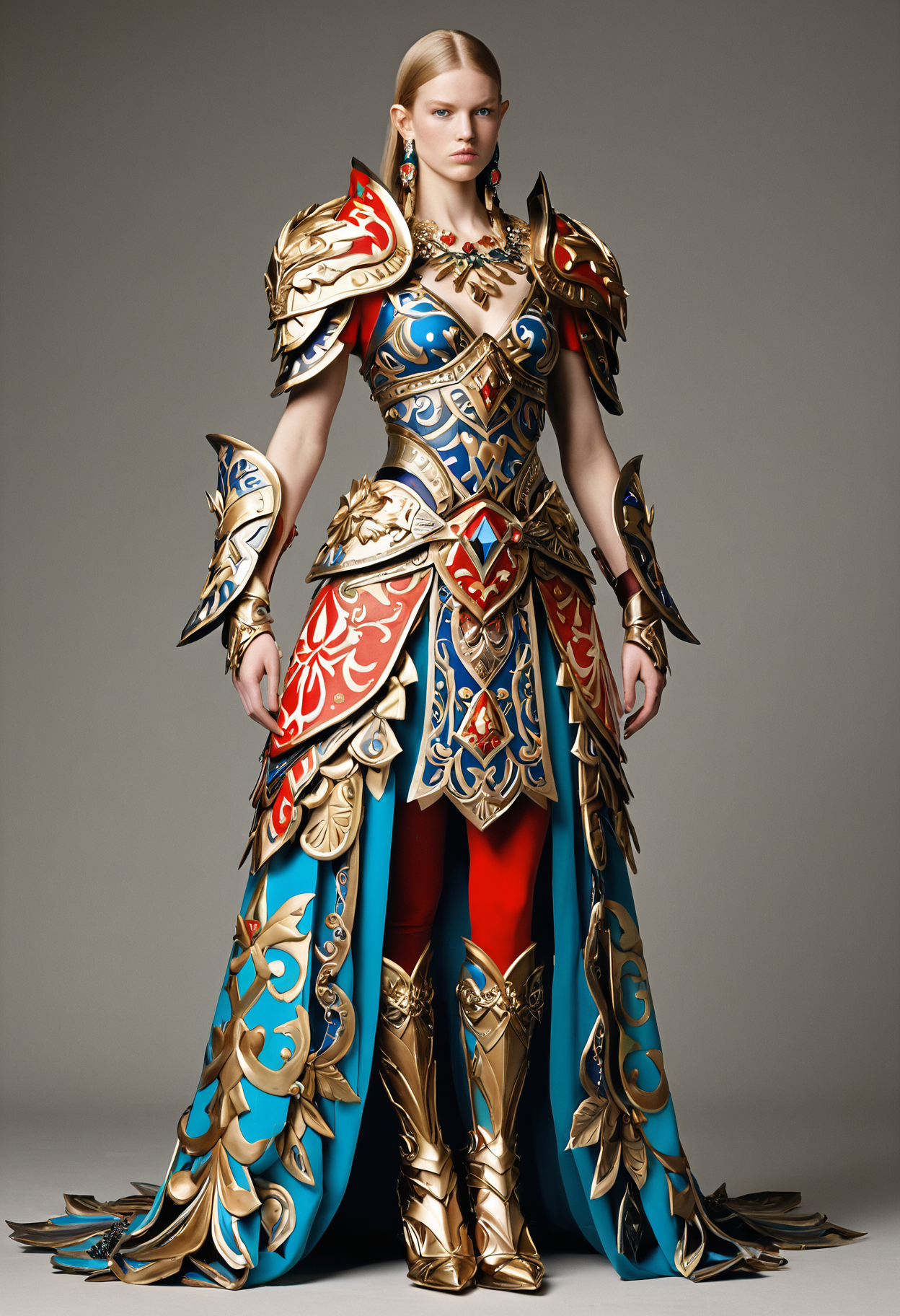 Legend of Zelda style <lora:Alexander McQueen-concept art-000005:1>, alexander mcqueen, concept art, armor dress . Vibrant, fantasy, detailed, epic, heroic, reminiscent of The Legend of Zelda series