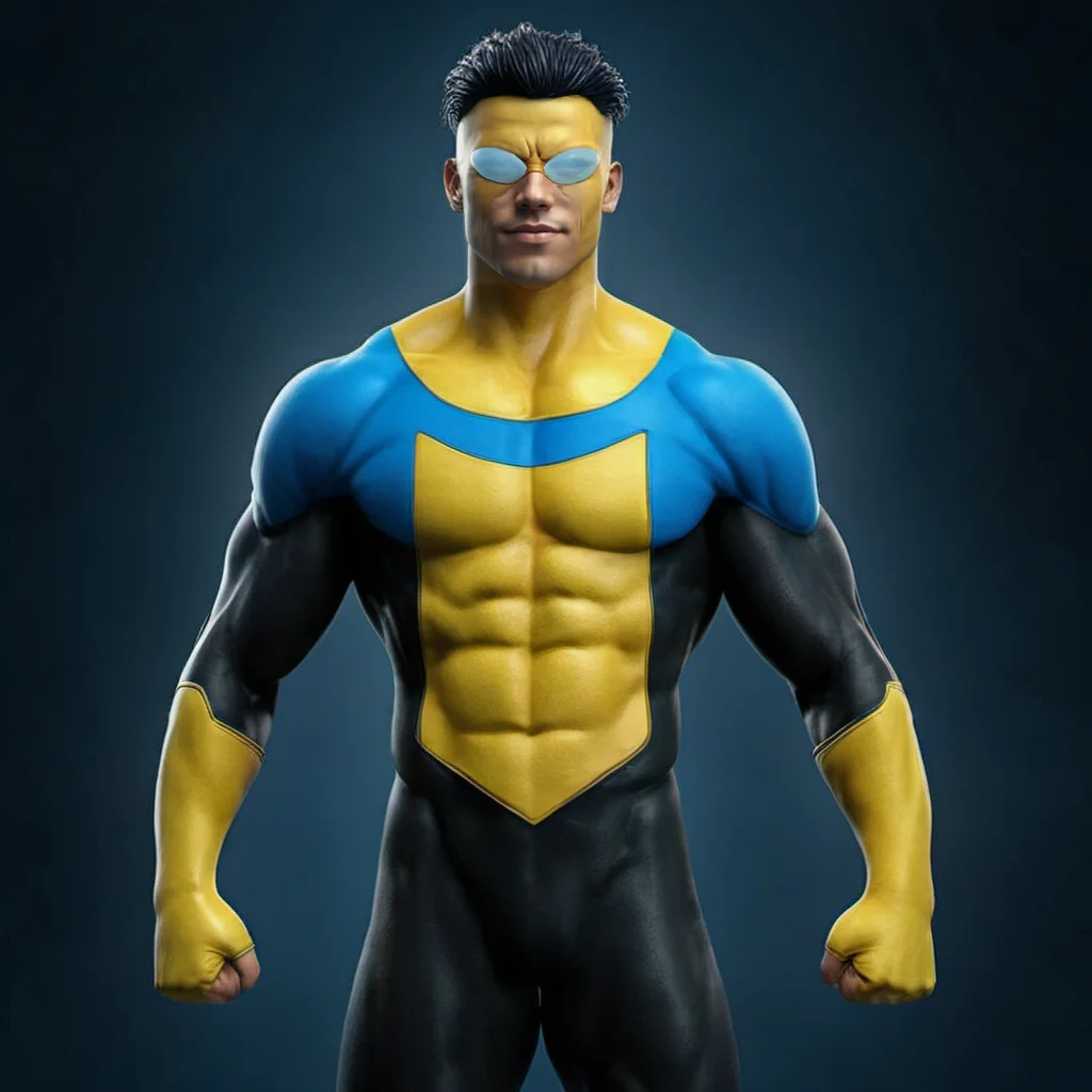 a muscular man, wears a yellow and blue costume , jdetailed face,  highly detailed, photography, ultra sharp, film, bokeh, professional, 4k    <lora:Invincible_V2_-_SDXL:0.8>