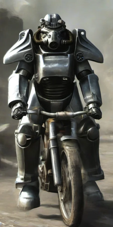 masterpice,high quality,
<lora:PE_PowerArmor:0.8> PEPowerArmor,
riding a bike
