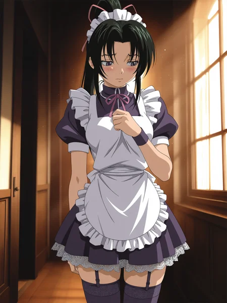 <lora:Shigure Kousaka:1>,shigure kousaka,maid,thighhighs,shy,lazypos,