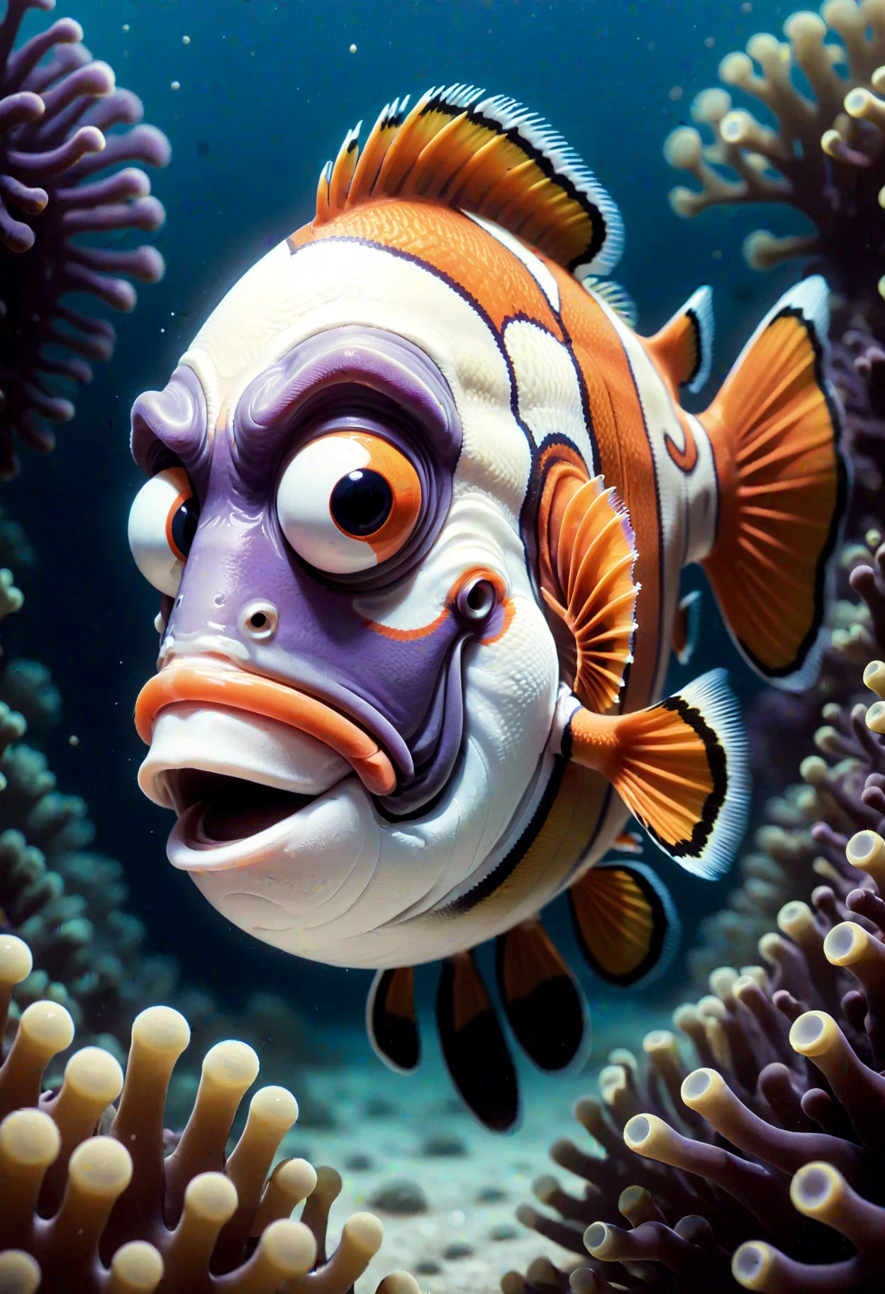 DonMD4rkT00nXL painting fusion of clownfish,surgeonfish  <lora:DonMD4rkT00nXL-000008:1>