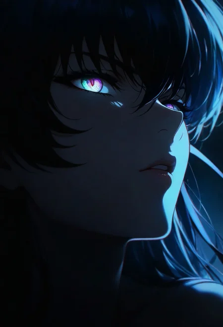 1girl, igawa asagi, solo, dark, light, the light illuminates part of the face, masterpiece, best quality, very aesthetic, close up,  parted lips