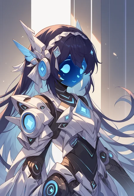 score_9, score_8_up, source_anime,wrenchsmechs, mechanical arms, mechanical legs, mechanical eyes, female, <lora:wrenchseelehorbxl:1.0> horb <lora:wrenchsmechsxl-000010:1>, black hair, blue inner hair,protogen visor, solo,