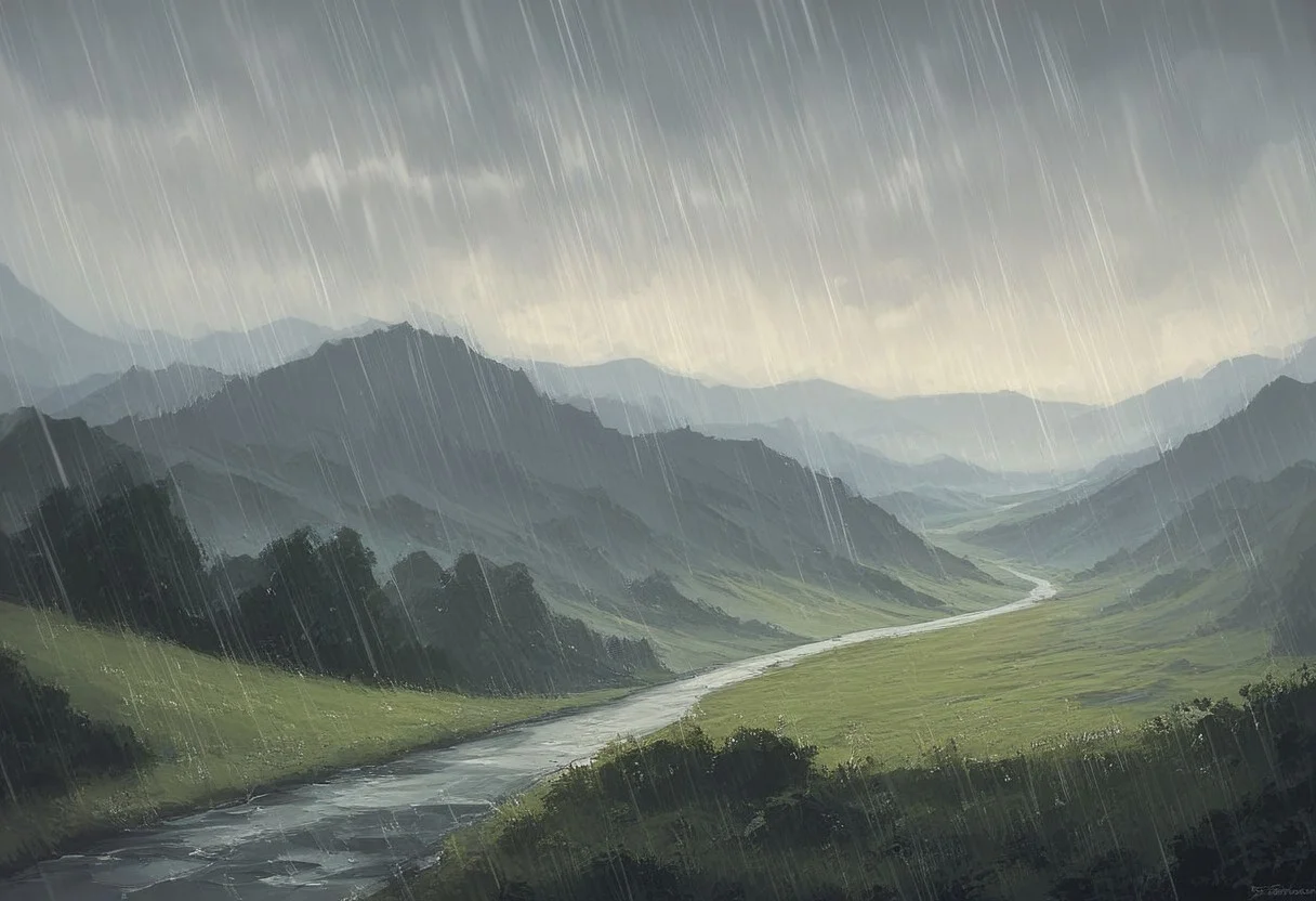 score_9, score_8, score_7, (masterpiece), best quality, expressive eyes, perfect face, landscape, scenery, (rain, stormy)