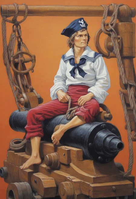 Pierre joubert, painting of a sailor seated on a cannon