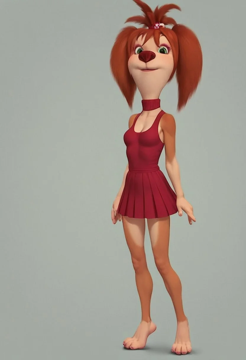 score_9, score_8_up, score_7_up, score_6_up, 1girl, solo,  skinny, Liza_Barboskina, dog anthro, female, small boobs, sport dress, long legs, no pants, beautiful legs, dog feet, no boots, cleavage, full body view, looking at viewer, seductive look, (russian city street background:1,4), sexy pose, neck, standing, 3/4 side view, close view,
