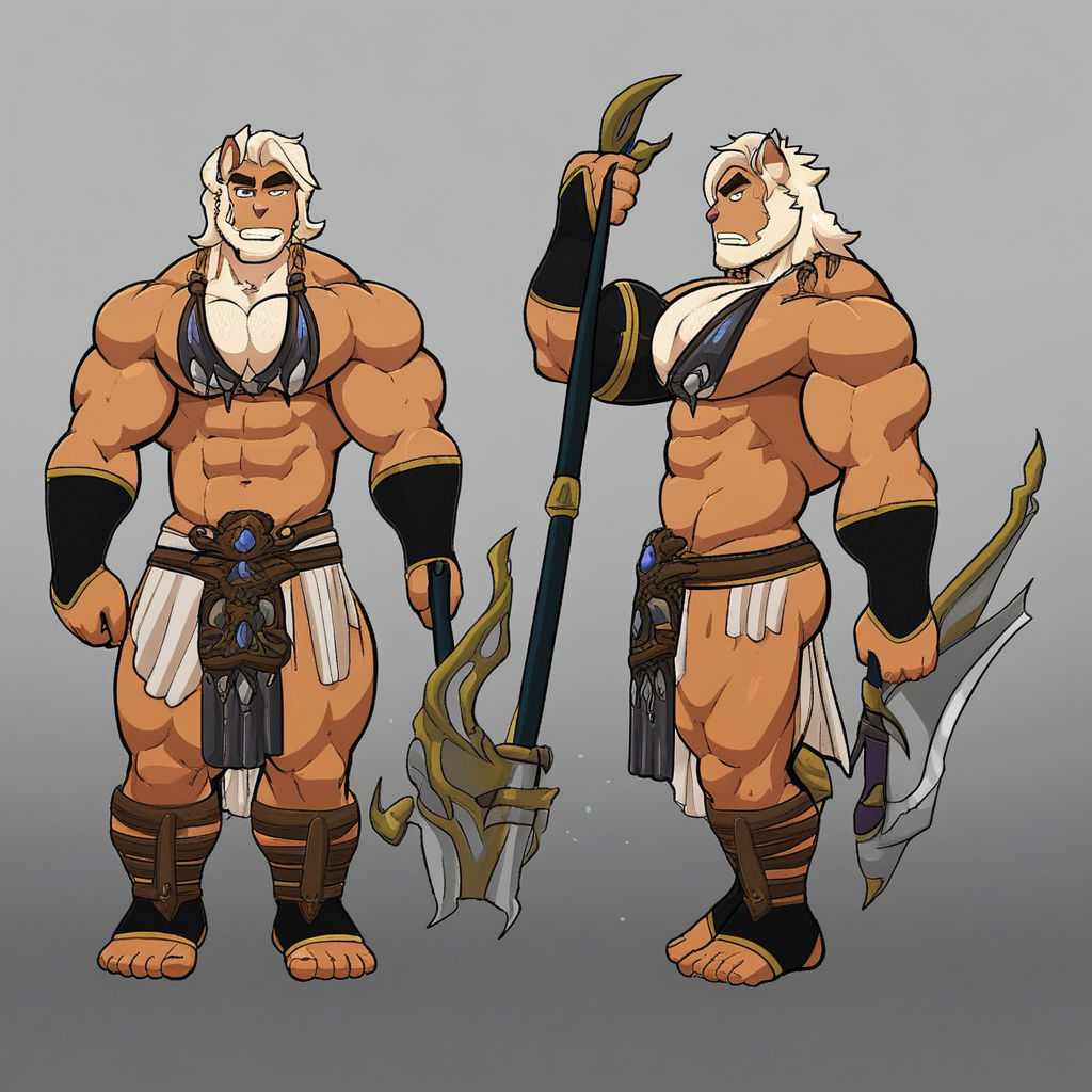 greek clothes, jasper_fur, muscular male, pectoral cleavage, himbo warriors, weapon, male focus