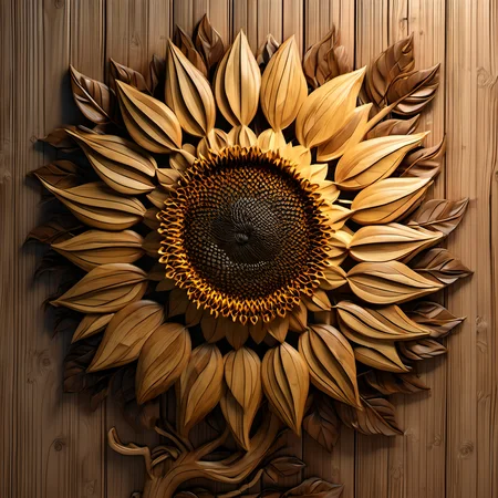 woodenart,wooden,sunflower,<lora:woodenart:1>, highly detailed, CG render, octane, bokeh, 4k, 8k, 8mm, unreal engine 3d