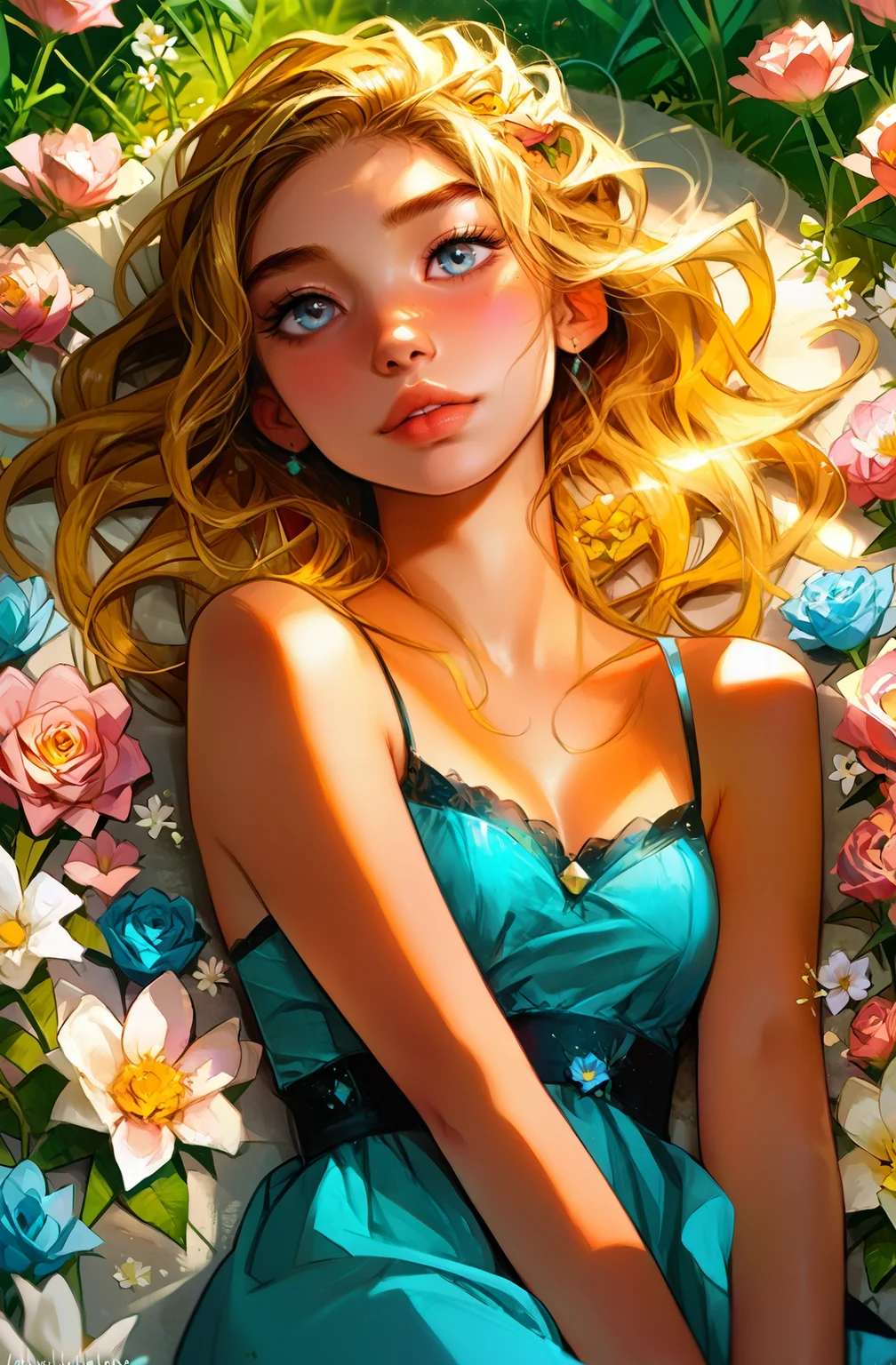 score_9, score_8_up, score_7_up, score_6_up, ), (realistic face:1.2), masterpiece,best quality, highly detailed, masterpiece,best quality, highly detailed, source_cartoon, uncensored, rating_explicit, casual, shiny highlights, smooth skin, motion lines, sound effects,
(flowers:1.6), (maternity dress), lilies, roses, lying on back, lying on the floor, hands between legs,
adorable and beautiful young woman with long, flowing golden blonde hair, softly curled at the ends, bright blue eyes with a warm and inviting sparkle, smooth fair skin with a natural, radiant glow, her beauty enhanced by her graceful and friendly demeanor, (surprised:0.6)
highly detailed, intricate details in hair and makeup, masterpiece, best quality, ultra highres, original, extremely detailed, perfect lighting
<lora:incase---1:0.5> <lora:S1_Dramatic_Lighting_v2:0.5> s1_dram <lora:MythAnim3Style:0.8> MythAn1m3 <lora:l0tusbubbl3XLP:1> l0tusbubbl3 <lora:th3rm4lXLP:0.45> th3rm4l,