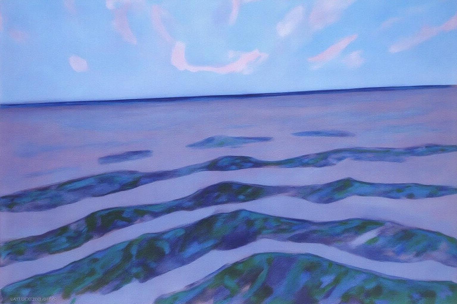 pietmondrian1 painting.
A vast open field in shades of blue and purple under a sky with soft, pinkish-blue clouds. Undulating hills in green and blue are in the foreground, and the horizon line separates land from sky. <lora:pietmondrian1_cap_d8a4e11:1.0><lora:860660320169926298:0>