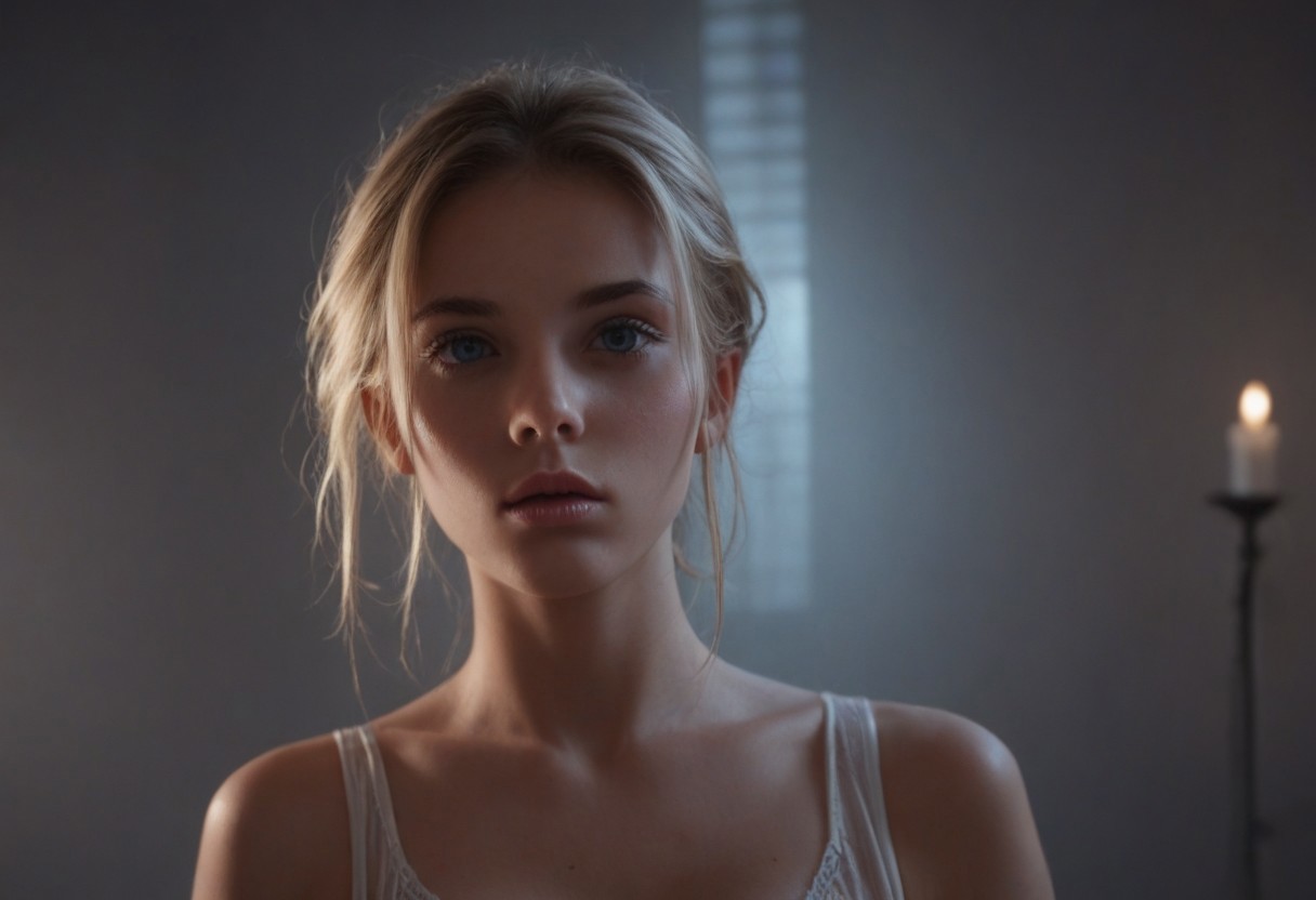 score_9, score_8_up, score_7_up, 
torture chamber, dim lighting,
1 woman,
( unparalleled beauties), 
blue eyes_White and transparent skin_
blonde shining hair, innocent girl, 19years old, 