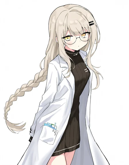 1girl,solo,lijianxi,glasses,lab coat,simple background,looking at viewer,white background,cowboy shot,<lora:lijianxi-000010:1>,, masterpiece, best quality, very aesthetic, absurdres,newest, incredibly absurdres,, toshizou \(0714\)