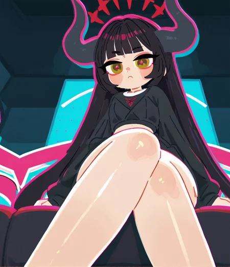 score 9, score 8 up, score 7 up, detailed background, shiny skin,
<lora:pochi.pony:1>,
diein, def,
sit on sofa, look down, low angle, crossed legs,