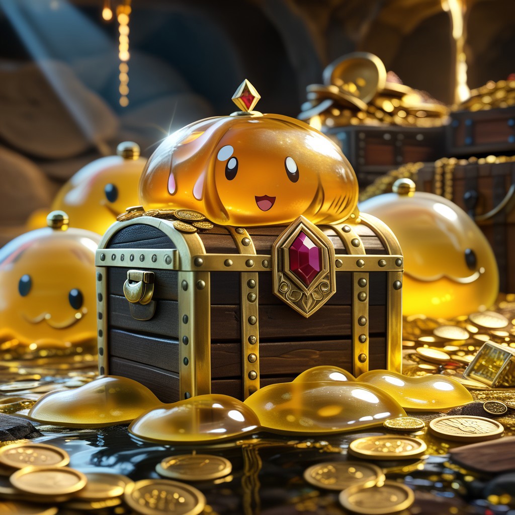 chalice made out of slime, fancy cup made out of slime, fancy chalice made out of slime, Detailed chalice made out of gold slime, Gem-studded slime chalice, multi-colored gems made out of slime, in a room of treasure made out of slime,  gold coins and bars made out of slime, wood-like treasure chest made out of slime, wood-colored slime chest, 
treasure-room, treasure, treasure chest, gemstone, coins, gold bars, gold pile, 
everything made of slime, No simple background,
((translucent slime)), ((transparent slime)), (bioluminescent slime), sl1m3d, slime, ais-blmn, watce, je11y, thickwater, great lighting, ral-lava, even lighting, no bright spots, slime-morph, made of slime,