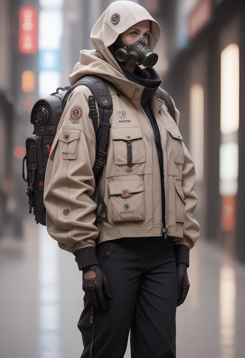 score_9, score_8_up, score_7_up, score_6_up, score_5_up, score_4_up, source_real, cowboy shot, full body, heavy fog, techwear, solo, (scifi gas mask),gloves, long_sleeves, standing, jacket, pants, hood, bag, no_humans, blurry_background, backpack, helmet, robot, mecha, 1other, zipper, science_fiction, realistic, humanoid_robot, Vivid Colors, high Contrast,