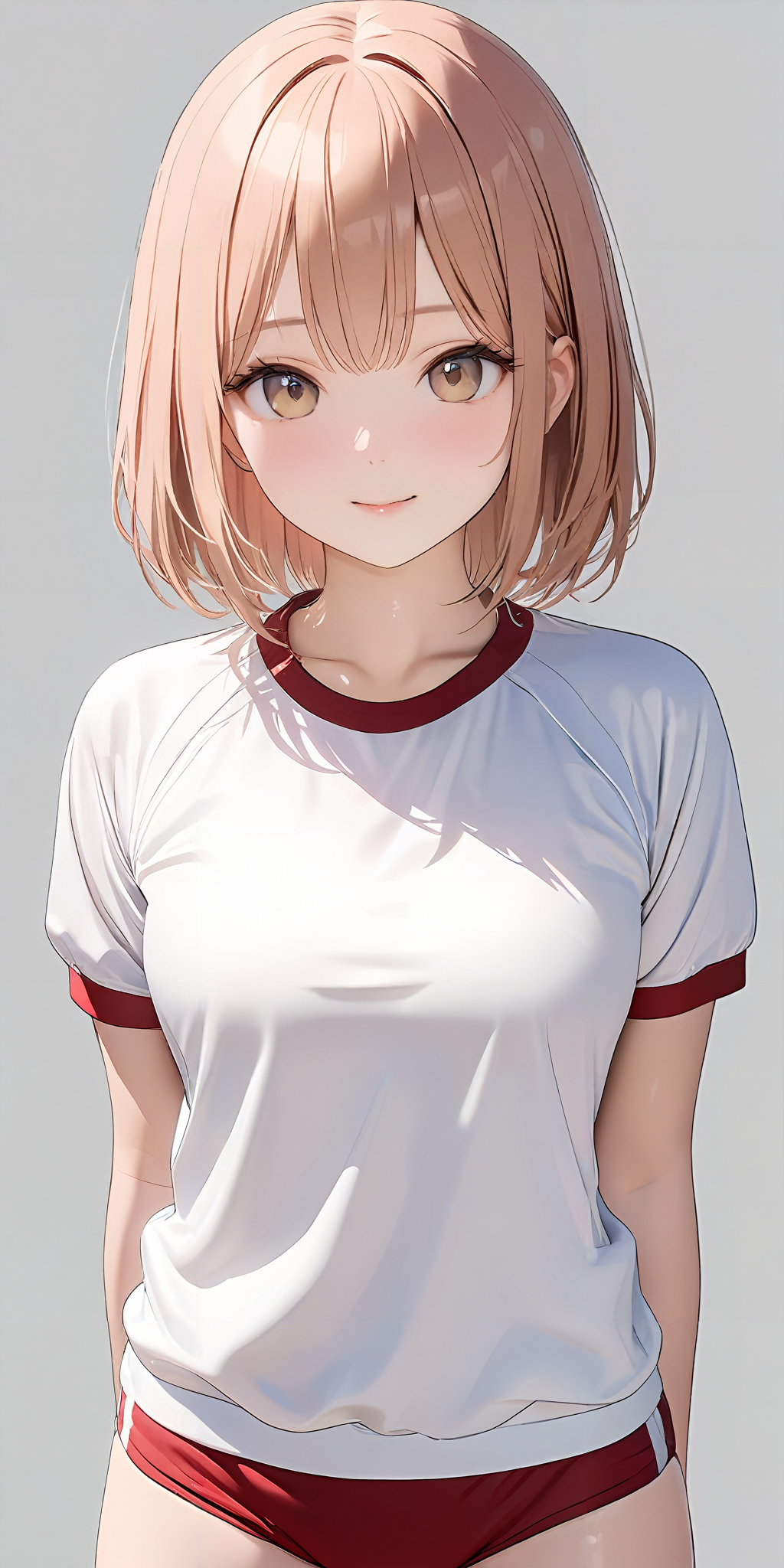 masterpiece,ultra-detailed,best quality,8K,illustration,cute face,clean skin ,shiny hair,girl,simple background,
 <lora:add-detail-xl:1> <lora:buruma_XL_V1.0:0.6> sgu,gym uniform, white shirt,green buruma