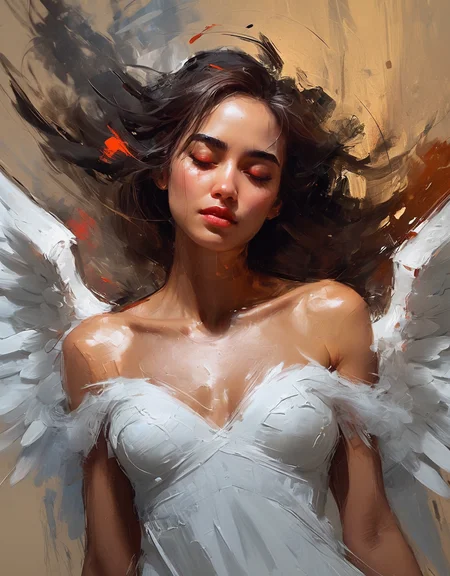 digital painting, expressive, bold brushstrokes, close-up woman as an angel style of Henry Asencio