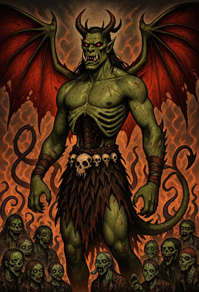 masterpiece, best quality, newest, absurdres, highres, HORCOMV1.0,
1boy, monster, monster boy, eldrich, eldrich horror, tentacles, green skin, green colored skin, tusks, fangs, sharp teeth, wings, demon wings, tail, demon, demon boy, unead, zombie, ribs, skull,