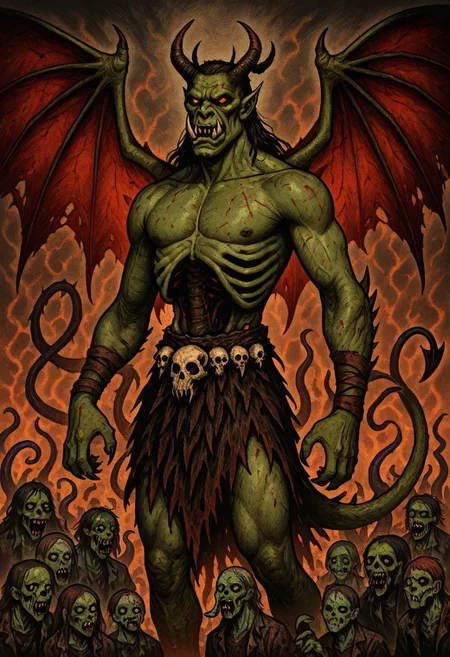 masterpiece, best quality, newest, absurdres, highres, HORCOMV1.0,
1boy, monster, monster boy, eldrich, eldrich horror, tentacles, green skin, green colored skin, tusks, fangs, sharp teeth, wings, demon wings, tail, demon, demon boy, unead, zombie, ribs, skull,