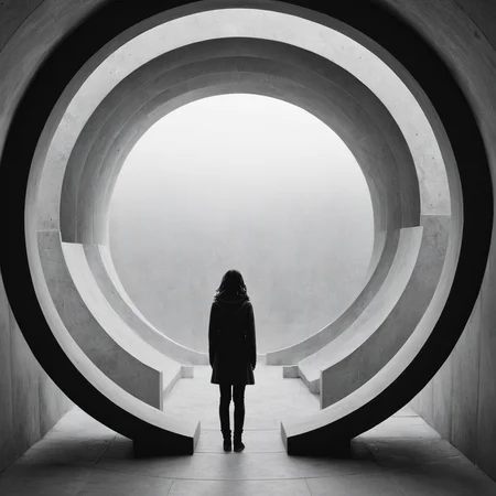 cinematic film still of <lora:Fine art photography style:1>
Juxtaposition of a person standing in a circular architecture walkway with a black and white photo,1girl,solo,monochrome,greyscale Juxtaposition,artistic,photography,dramatic light,dramatic shadow light,contrast,saturated color,cinematic,filmic,photographic,realistic,realism,perfection,perfect,Juxtaposed,opposite,different things,side by side,syncretism,antithesis,Juxtaposition style,greyscale , creative, photorealism, hyperrealism, Fine art photography style, Fine art cinematic photography style, shallow depth of field, vignette, highly detailed, high budget, bokeh, cinemascope, moody, epic, gorgeous, film grain, grainy