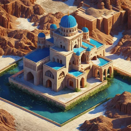 isometric style castle, desert, tilemapstyle, voxell, square, scenery, <lora:TileMapStyle_v1:0.85> . vibrant, beautiful, crisp, detailed, ultra detailed, intricate