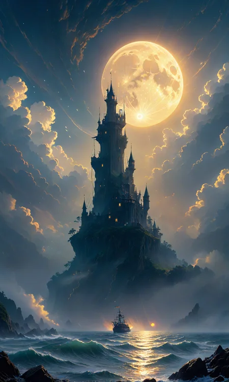 The choas is like the sun. The lochness of reality and a gust on the moon's rays through the fog, which we see the earth in the distance by greg rutkowski and thomas kinkade and james gurney, trending on artstation. 4k resolution h 768 n-9 f-6.5.1d- <lora:Fast:0.69>