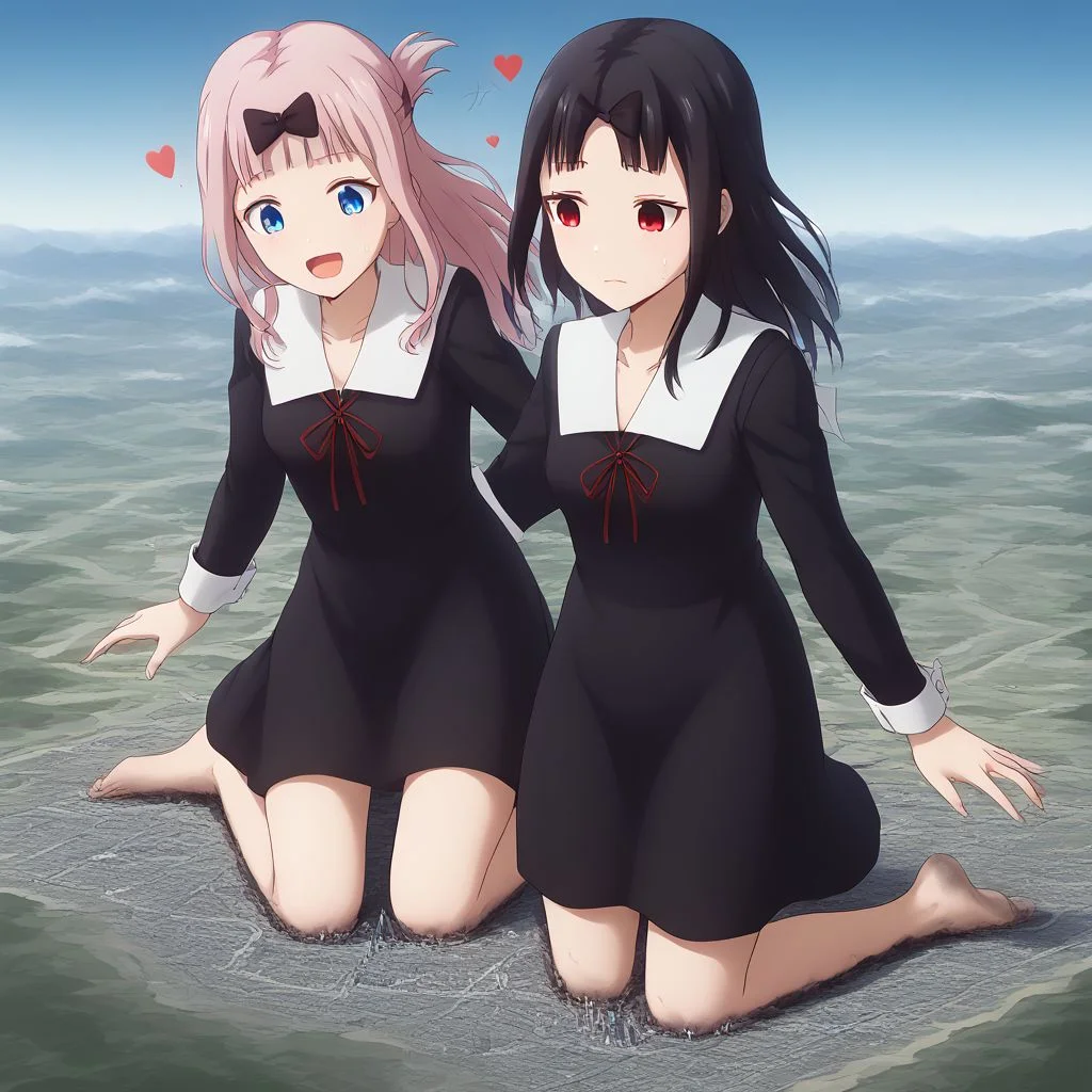 score_9, score_8_up, score_7_up, score_6_up, macro, giantess,( 2girls:1.5),
(chika fujiwara, long hair, bangs, blue eyes, bow, pink hair, hair bow, blunt bangs, black bow, long sleeves, dress, ribbon, school uniform, collarbone, black dress, sailor collar, white sailor collar, red ribbon, neck ribbon, shuuchiin academy school uniform, bare legs, barefoot, looking down:1.3),
(kaguya shinomiya, short hair, bangs, black hair, red eyes, hair ribbon, sidelocks, folded ponytail, parted bangs, long sleeves, dress, ribbon, school uniform, collarbone, black dress, sailor collar, white sailor collar, red ribbon, neck ribbon, shuuchiin academy school uniform, bare legs, barefoot:1.3)
(cute female, love:1.5), (shy:1.2), (curious:1.2), blushing, happy, laughing, 2girls, perfect feet, feet, looking down, long fingernails, long toenails, sweat, sweaty, very sweaty, (dirty feet, floating hearts:1.3), (dancing:1.3),
extreme detail, realistic, realism, masterpiece, perfect lighting, bloom, cinematic lighting, highres, (ultra realistic, 32k, masterpiece:1.2), (high detailed skin:1.1), (high quality:1.1), bokeh, luminescent background, foreshortening, depth of field,
sunny blue sky background, destruction, landscape dwarfing, cities, landscape, mass destruction, trail of destruction,
two giant girls, two giantesses trampling a tiny city
