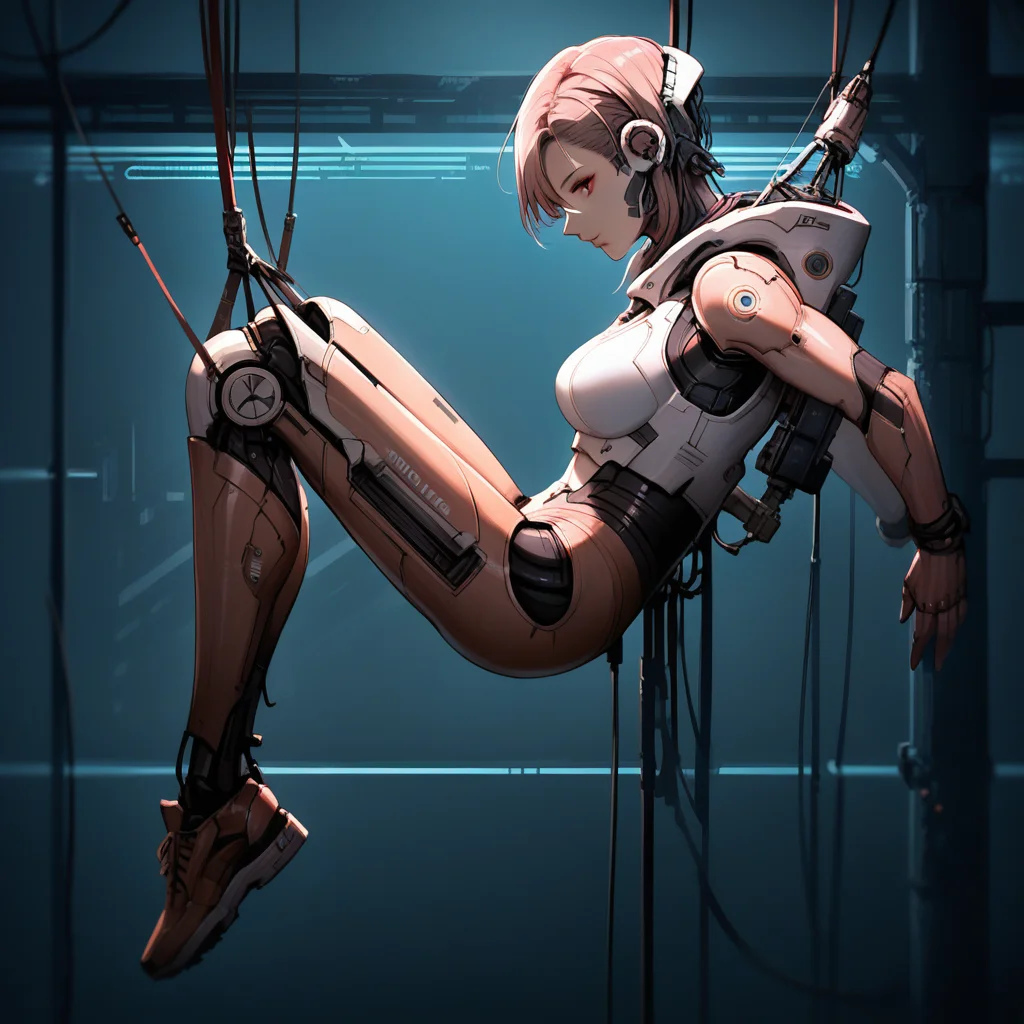 score_9,score_8_up,score_7_up,score_6_up,source_anime,rating_safe,1girl,solo, side profile, suspended by cables, tied in cables, <lora:CyberWare:0.8>cyb3rwar3, cyberware, cyborg, cybernetic lines, exposed mechanics back, neon lights, zPDXL2,