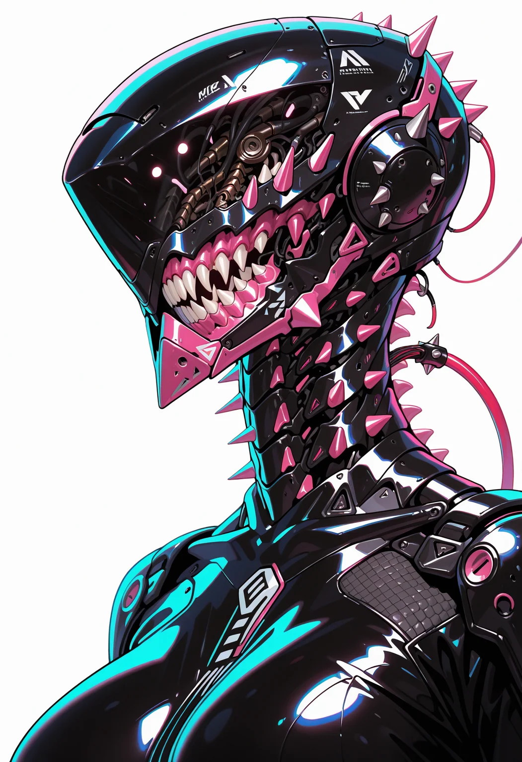 masterpiece, best quality, amazing quality, intricate detail, highly detailed,
<lora:ArmorPunkILLUSTRIOUS:1> arm0rpunkv4
mechanical_armor, mechanical_mask, mechanical_helmet, 1girl, solo, breasts, simple background, white background, collar, spikes, cable, spiked collar, spine