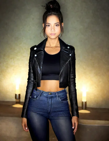 <lora:zy_Panam_PonyRealism_v1:1> zy_panam, 1girl, black hair, brown eyes, hair bun, tank top, leather jacket, high waist jeans, large breasts, narrow waist, BREAK
cowboy shot, <lora:add-detail-xl:1> <lora:detailed_notrigger:1> <lora:For_Pony_v0.2:1> raw lighting, overexposed, harsh flash, dark room with bright light, BREAK, photo, shallow depth of field,vignette,highly detailed,high budget,bokeh,cinemascope,moody,epic,gorgeous,film grain,masterpiece,