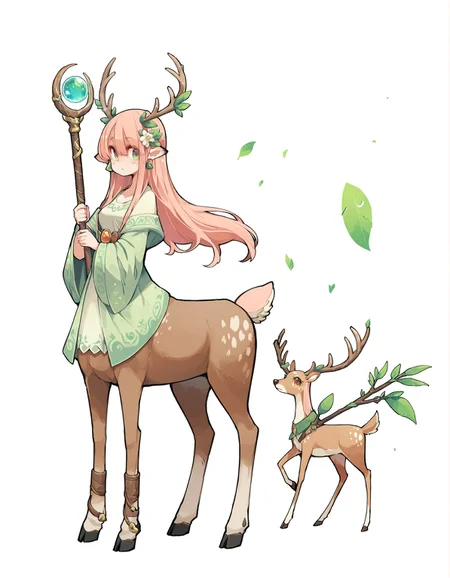 score_9,score_8_up,score_7_up,score_6_up,score_5_up, hd5,tnsk,uncensored,, official art,1girl,solo,character set,full body,white background, game,druid,staff,antlerts,deer centaur