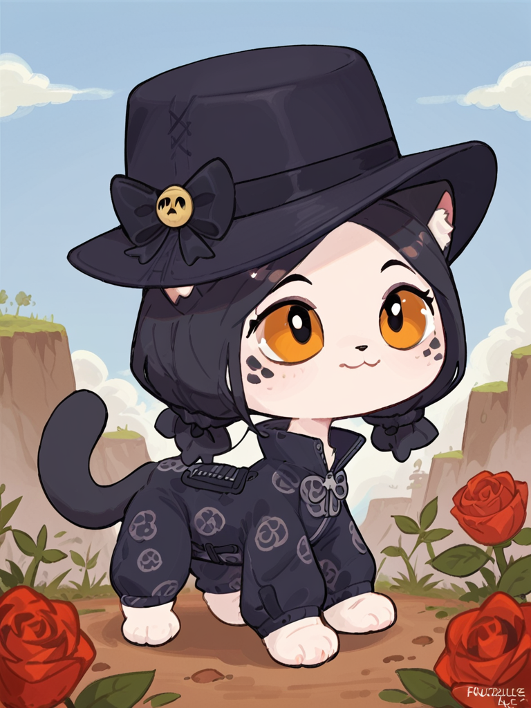 score_9_up, score_8_up, feral female, all fours, felid, wide-leg jumpsuit, bow back blouse, stilettos, bucket hat,, outdoors, day, cloud, sky, rose pattern fur, abstract pattern, piercing, solo, jewelry, custom lps, 2d, littlest_pet_shops, ((digital art)), <lora:LPS-000009:0.9>, digital drawing, frumples style, <lora:Frumples_Style:0.8>, art by kbl, <lora:KBL:1>