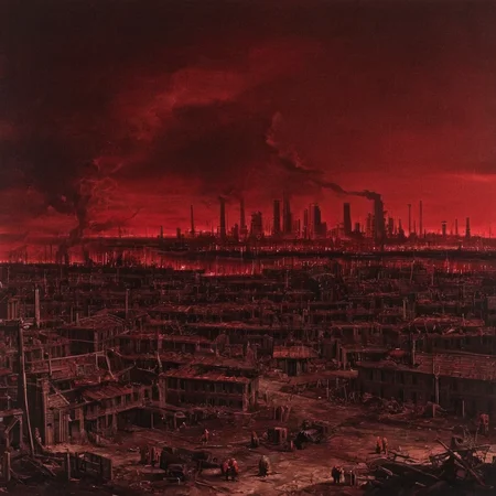 Painting of dark red city fallout apocalyptical  AH_Canaletto <lora:Paintings_by_Canaletto_Giovanni_Antonio_Canal__-_venetian_landscape_artist:1>