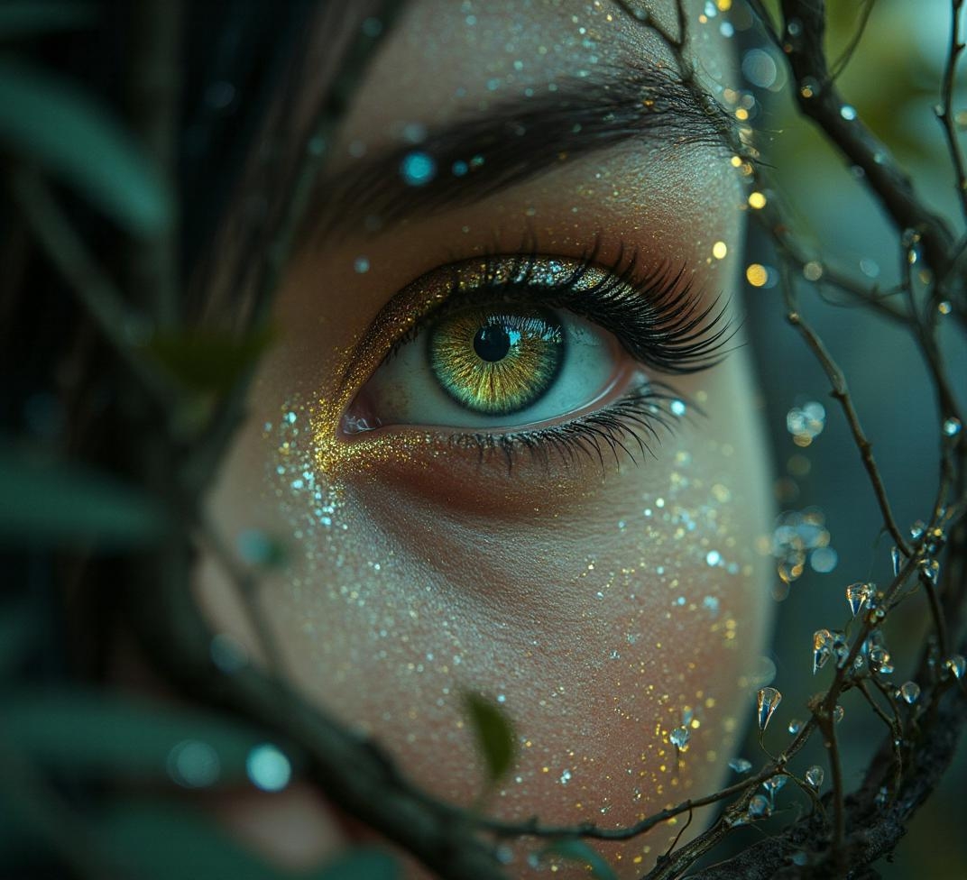 <lora:ÆMS_FluxD1_Two_People_Kissing_LoRa_v1.safetensors:1> kisses
In the heart of an enchanted forest, a captivating gaze pierces through the mist. The eye, belonging to a 35-year-old woman of Khmer ethnicity, is wide open, revealing a striking green iris flecked with the iridescent hues of blue and gold. Her thick, dark lashes are accented by a shimmering, silver eye shadow that glitters like stardust, casting a magical glow. The skin around her eye is illuminated with a warm, pinkish radiance, as if kissed by the light of a thousand fairy lanterns. Crystalline particles, like fallen stars, are sprinkled across her cheek, adding to the ethereal aura.
Behind her, the forest is alive with ancient magic. Enchanted trees, their trunks twisted and gnarled, reach skyward, their leaves shimmering with a luminescent green. A stream nearby flows with water that sparkles like liquid silver, and mythical flowers with petals of vivid colors dot the forest floor. In the distance, a unicorn grazes by a crystalline pond, its mane and tail flowing like rivers of light.
The blurred background softens the edges of the forest, drawing the viewer's attention to the eye and its glistening details. Fine shadows, cast by the mystical light filtering through the canopy, add depth and intrigue to the scene, hinting at the unseen wonders that lie beyond.
