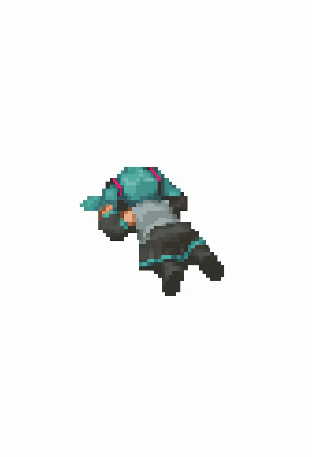 masterpiece, best quality, solo, 1girl, <lora:FFT-Sprites-illus_Fp:1>, full body, lying, head down, pixel art, white background, simple background, hatsune miku,