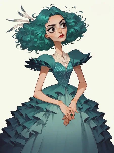 score_9, score_8_up, score_7_up, score_6_up, score_5_up, <lora:kangyannanXLP:0.8> kangyannan, white background, 1girl, peacock feathers, teal hair, dress