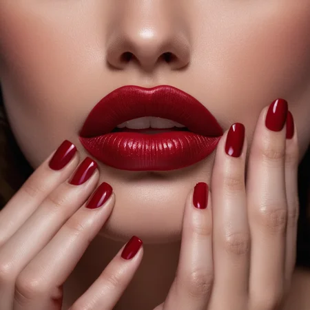cinematic film still of <lora:perfection style:0.1>
<lora:detailed:0.3>
<lora:Chiaroscuro Lighting Style:0.3>
A detailed and A perfect photo of a closeup of a woman with a red lip and a burgundy manicure hand nails on her lips,hand focus,cinematic hand,best hand,better hand,awesome hand,different hand,1girl,solo,brown hair,parted lips,teeth,nail polish,lips,fingernails,makeup,lipstick,red nails,close-up,realistic,red lips,nail art,perfection,different color,perfect color,realistic,realism,detailed background,perfect background,different background ,perfect style, perfection style, detailed style, shallow depth of field, vignette, highly detailed, high budget, bokeh, cinemascope, moody, epic, gorgeous, film grain, grainy