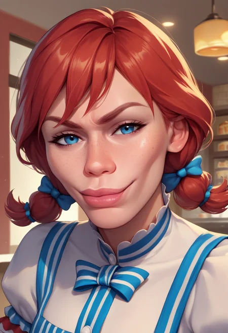 score_9, score_8_up, score_7_up, source_anime, SkylerWhiteYo, closed mouth, smile, <lora:KzyGuyMeme:1>, wendy \(wendy's\), wendy,