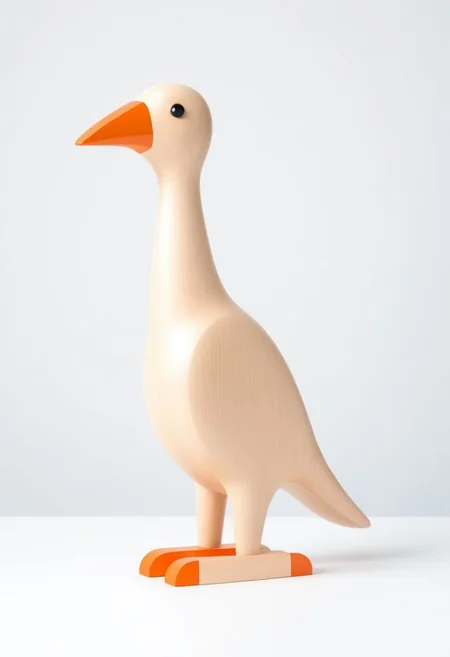 (expert craftsmanship:1.8), (high resolution, product photography, photo studio background:1.2), (modern wooden toy animal, avian creature:1.8), (fine wood, realistic wood material:1.5), (simple form, abstract form, multiple parts:1.9), (finely crafted parts, simple shape, elegant shape, ambiguous shape, stout shape, innocent shape:1.4), (comfortable, playful, friendly:1.5), (tall, lanky, whimsical:1.7), (Bauhaus Design aesthetic:1.7)