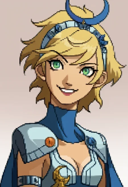 score_9, score_8_up, score_7_up, source_anime, BREAK ,solo, 1girl, <lora:P2-Protraits-pdxl_Fp:1>, portrait, simple background,  <lora:zs_ArtemisXL:1>, artemissmtv, dark skin, blonde hair, short hair, green eyes, hair ornament, dress, cleavage, elbow gloves, cape, smile, tan,