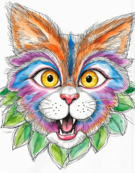 <lora:chizhcats:1>, a clourful drawing of funny cat