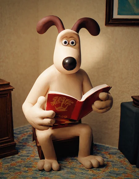 score_9,score_8_up,<lora:Gromit:1>,gromit, looking at viewer, sitting, reading, indoors