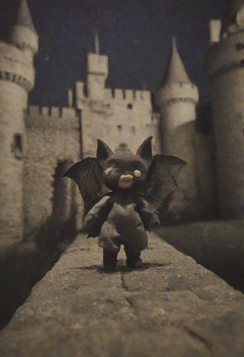 bat walking around a castle at night
