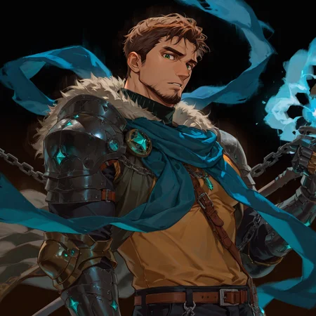 <lora:Othima_Alchemist_Code-000004:.8> tagatameothima, 1boy, manly, brunette, short hair, green eyes, solo, male focus, manly, bara, mature male, muscle body, cloak, fur trim, scarf, shirt, turtleneck, staff, handband, shoulder armor, chain, pants, boots, orbs, gauntlets,
upper body, looking at the viewer,
(very short hair, beard, bara, mature, facial hair, stubble, beard, full beard, sideburn, beard, a lot of beard, ), facial hair,male focus, muscular male, muscular male, bara, mature,  bara, mature, aixiwuganda_(20222192), very awa, masterpiece, best quality, absurdres, newest, perfect quality, detailed background, intricate details,
<lora:slider_Body Type_alpha1.0_rank4_noxattn_last:3><lora:Anime Summer Days 2 Style SDXL_LoRA_Pony Diffusion V6 XL:.6><lora:slider_cfg_scale_boost:.7><lora:Artist6p:.55>, Artist6p, Artist04p,<lora:slider_il_brightness_slider_d1:-1><lora:slider_il_contrast_slider_d1:-1><lora:slider_DarkSlider1.2_alpha1.0_rank16_full_300steps:-.6>