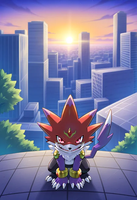 IllustriousQual <lora:StS-Illustrious-Detail-Slider-v1.0:2> <lora:cfg_scale_boost:0.3>,detailed_background,outdoors,digimon,kudou taiki,digimon xros wars,natsuki \(aisae\),shoutmon