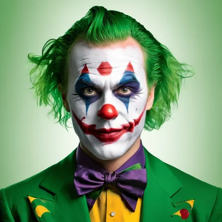 Advertising poster style, <lora:Advertising:1.5>
A creative photo of a man dressed as a modern joker with green hair and clown face advertising style, Professional, modern, product-focused, commercial, eye-catching, highly detailed