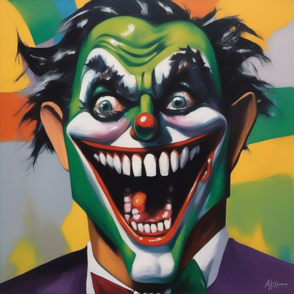 painting of the Joker with sharp teeth, George Condo Style, horror(theme),   <lora:MBTDF xl-000001:0.9>