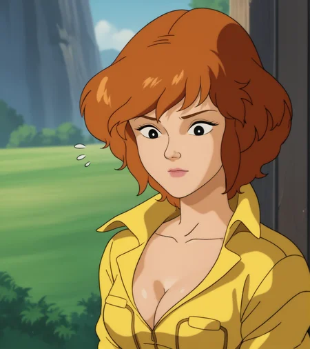 score_9, score_8_up, score_7_up,
apriloneil, yellow jumpsuit, face focus, blurry background, outdoors, day, breasts, cleavage, collarbone, flying sweatdrops, retro_artstyle, cartoon, source_cartoon, lowres, 1990s_(style), <lora:April_ONeil:1>