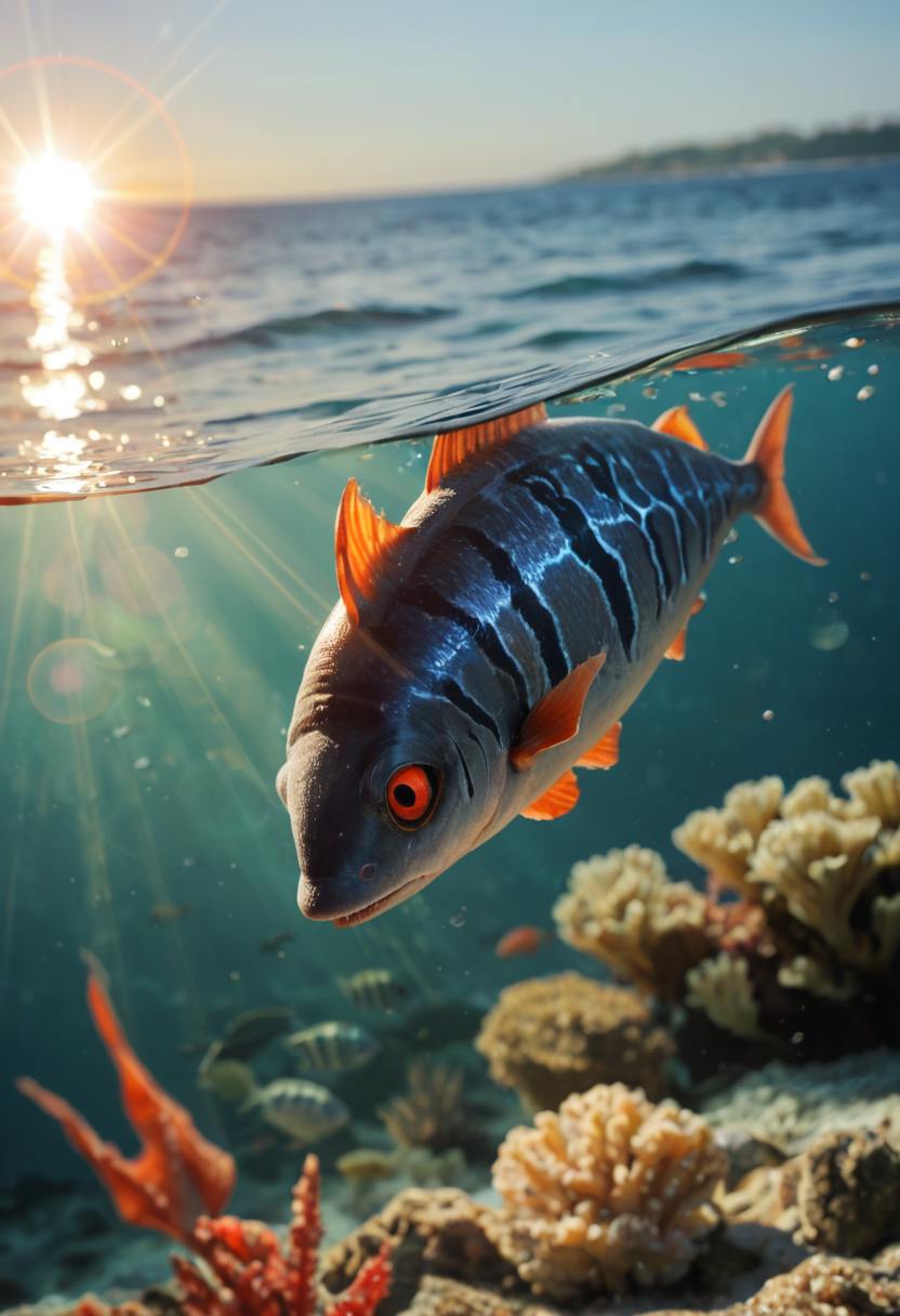 fish in the sea, fish eye, depth of field, lens flare, distortion <lora:Lora\SDXL\sdxl_offset_example_v10>